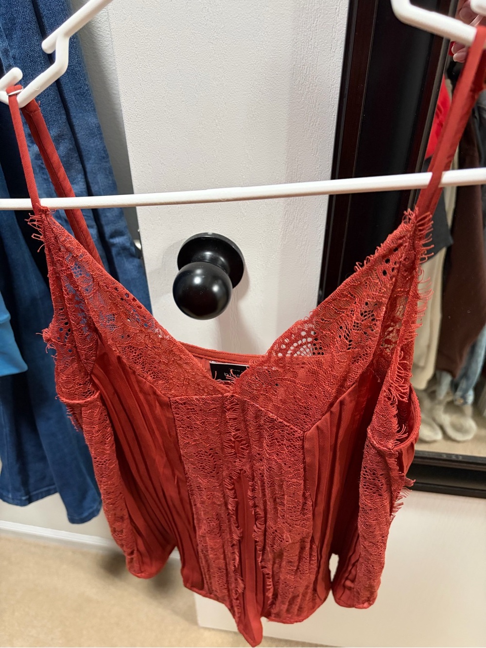 Blue Blush Rust Red Lace-Trim Camisole